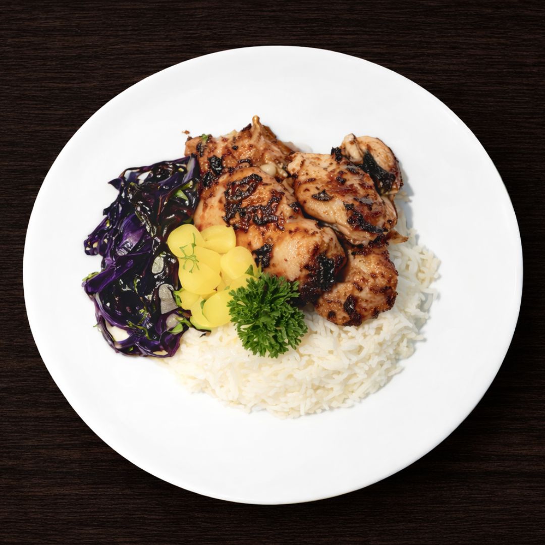 Sticky chicken med mango och ris